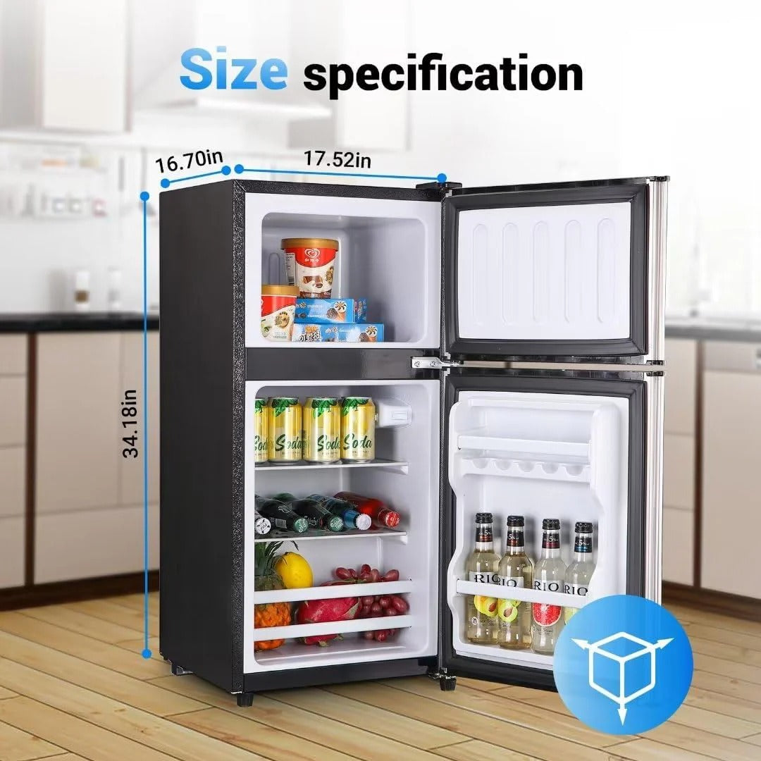 Apartment-sized refrigerator, 3.5 cubic feet (approx. 99 liters) usable capacity, small refrigerator with freezer compartment, suitable for houses and apartments, freestanding