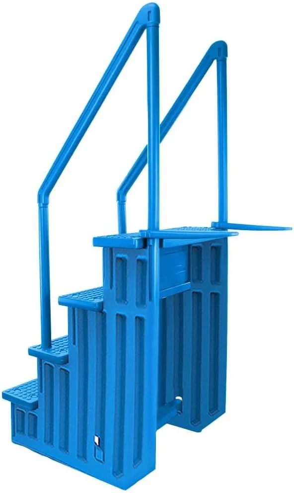 Non-slip pool entrance steps | Gray | Suitable for above-ground pools | Can be installed on patios with a height of 122 to 137 cm | Maximum load capacity 136 kg