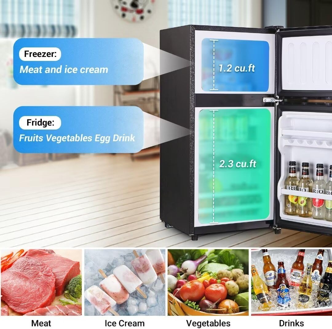 Apartment-sized refrigerator, 3.5 cubic feet (approx. 99 liters) usable capacity, small refrigerator with freezer compartment, suitable for houses and apartments, freestanding