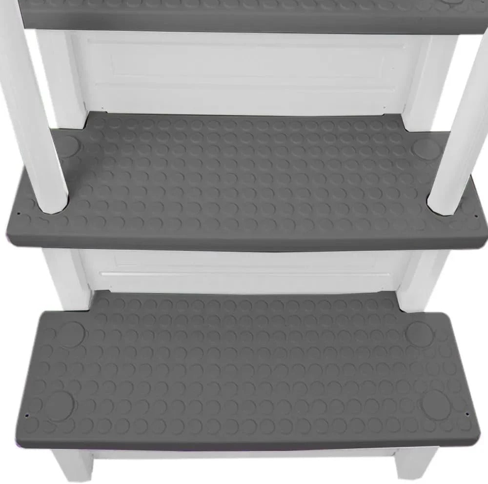 Non-slip pool entrance steps | Gray | Suitable for above-ground pools | Can be installed on patios with a height of 122 to 137 cm | Maximum load capacity 136 kg