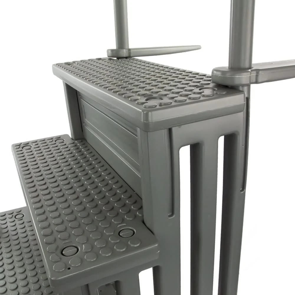Non-slip pool entrance steps | Gray | Suitable for above-ground pools | Can be installed on patios with a height of 122 to 137 cm | Maximum load capacity 136 kg