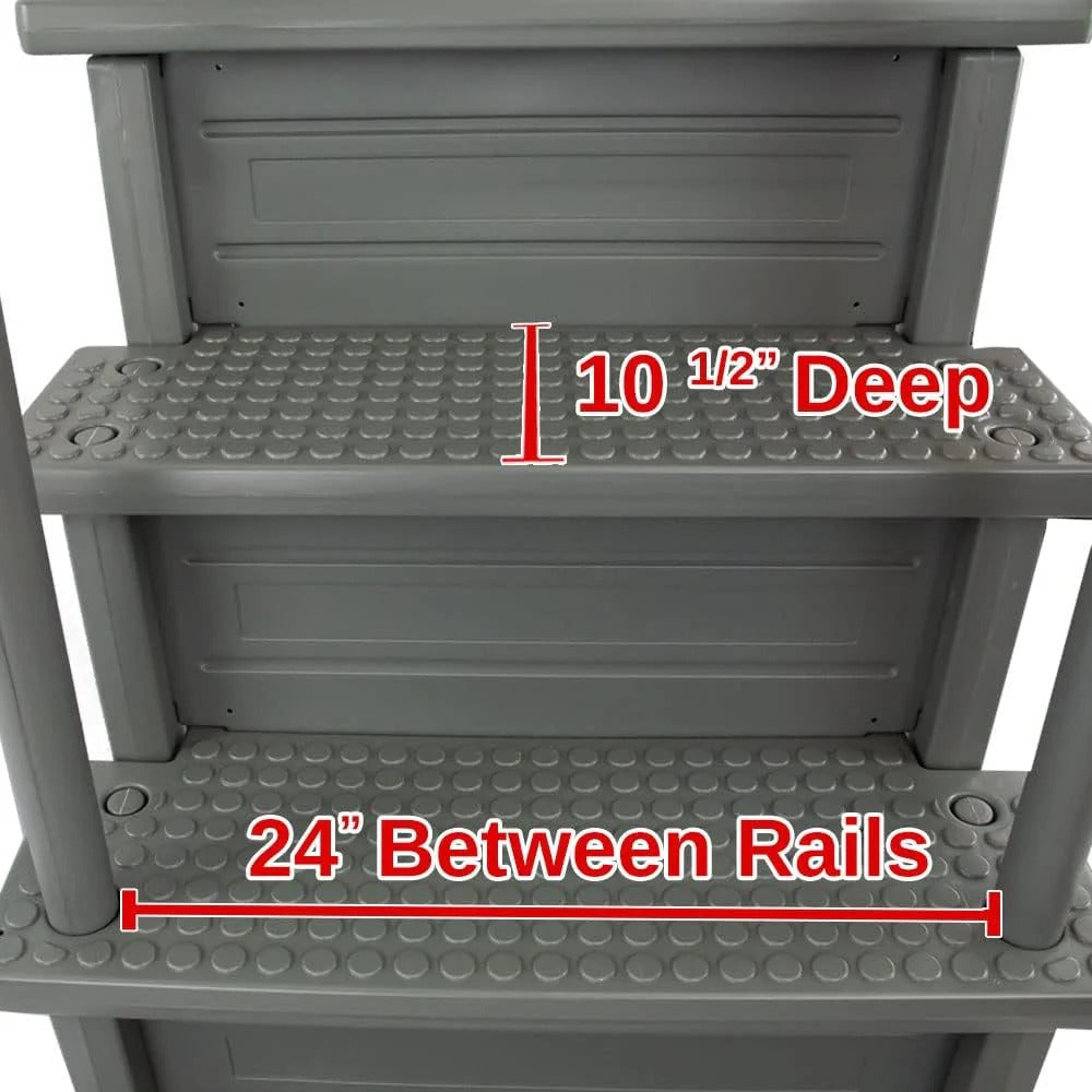 Non-slip pool entrance steps | Gray | Suitable for above-ground pools | Can be installed on patios with a height of 122 to 137 cm | Maximum load capacity 136 kg